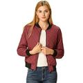 Allegra K Women's Raglan Long Sleeves Quilted Zip Up Bomber Jacket with Pockets Red 16