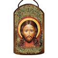 The Holiday Aisle® Inspirational Icon of The Holy Face Wooden Hanging Figurine Ornament Wood in Brown/Green | 5 H x 3.5 W x 0.75 D in | Wayfair