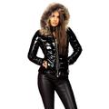 Lexi Fashion Ladies Womens Wet Look Vinyl PVC PU Faux Leather Shiny Puffer Bubble Quilted Padded Faux Fur Collar Hooded Winter Warm Thick Parka Jacket Coat Size 6 Black