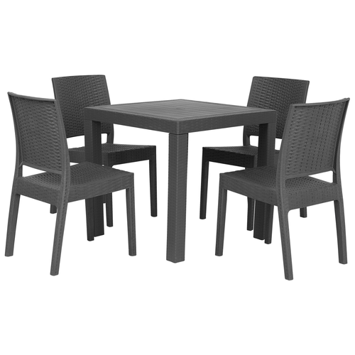 Gartenmöbel 4er Set Grau Tisch mit quadratischer Form 80 x 80 cm in Rattanoptik Modern