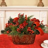 The Holiday Aisle® Christmas Mixed Floral Arrangement in Planter in Red | 17 H x 25 W x 13 D in | Wayfair CR1555