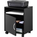 FITUEYES Printer Stand Wood Black Desk Side Mobile 1 Open 2 Closed Storage with Wheels 48x34x56.8cm PS404801WB