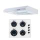 SIA 60cm White 4 Burner Gas On Glass Hob & Slim Visor Cooker Hood Extractor Fan