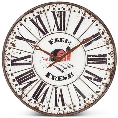 Gerson 94334 - 23.62"L x 23.62"W x 1.57"H White Washed Metal Farm Clock Wall Decor Clocks