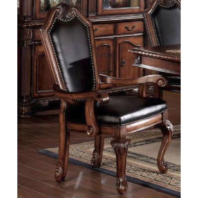 Chateau De Ville Arm Chair (Set-2) in Black PU & Cherry - Acme Furniture 10039