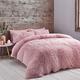 Catherine Lansfield Cuddly Deep Pile Faux Fur Double Duvet Cover Set with Pillowcases Blush Pink