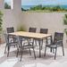 Ivy Bronx Detroit Outdoor 7 Piece Dining Set Wood/Metal in Brown/Gray/White | 29.25 H x 70.25 W x 35.5 D in | Wayfair