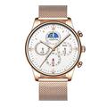 Wrist Watches,Fashion Business Men's Watch 3 Eye Chronograph Watch, Mesh Belt Full Rose White Face