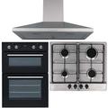 SIA 60cm Double Built In Fan Oven, 4 Burner Stainless Steel Gas Hob & Extractor