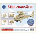 Pebaro 850 Holzbausatz Technik-Set, 5 Stück 3D Puzzles: Fahrrad, Lokomotive, Doppeldecker, Oldtimer, Hubschrauber; Modellbausatz, Basteln mit Holz, Holzpuzzle, vorgestanzte Holzplatten, Geschenkidee