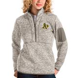 Women's Antigua Oatmeal Oakland Athletics Fortune Quarter-Zip Pullover Jacket