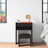 Ebern Designs Verron Vanity Set w/ Stool & Mirror Wood in Black | 31 H x 23.6 W x 15.7 D in | Wayfair 4E16BC4B9EC14F0AB3D6FDC9BA92159C