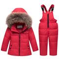 Odziezet Unisex Baby Kids Puffer Winter Warm Snowsuit Jacket Hoodie Coat Down with Snow Down Bib Pants 2 Pieces Ski Outfit Set 1-5 Years Red, 4-5 Years (Label XL)