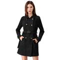 Allegra K Women's Notched Lapel Double Breasted Faux Suede Trench Coat Jacket with Belt Black 16