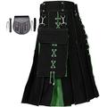 MajesticUK Hybrid Utility kilt Scottish kilts for men Tartan Black Cotton Traditional Highland Dress With Free Deluxe Sporran (36, Black & Green)
