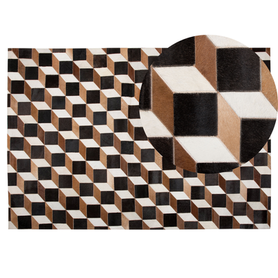 Teppich Braun 140 x 200 cm aus Leder Patchwork mit 3D Muster Rechteckig Modern