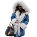 Roiii Lady Winter Women Thicken Warm Coat Hood Parka Long Jacket Outwear Size 8-20 (14,Denim White)