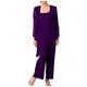 Women's Chiffon Dress Suits 3 PC Pants Suits for Mother of The Bride with Jacket Evening Gowns Purple UK14