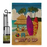 Breeze Decor Surf's Up Hut Summer Fun in the Sun Impressions Garden 2-Sided Burlap 18.5 x 13 in. Flag Set in Brown/Green | Wayfair