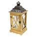 Alcott Hill® 17.5" Rustic Wooden Lantern w/ Brown Metal Top & LED Flameless Pillar Candle w/ Timer Wood/Glass/Plastic/Metal in Brown/Yellow | Wayfair