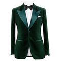 Men's Dark Green Notch Lapel One Button Velvet Blazer Prom Party Jacket Wedding Dinner Tuxedos Dark Green 34 Chest / 28 Waist