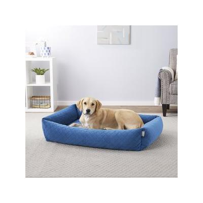 Frisco Velvet Rectangular Bolster Cat & Dog Bed, Blue, X-Large