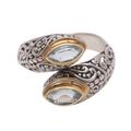 Double Marquise,'Gold Accented Blue Topaz Wrap Ring from Bali'