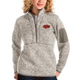 Women's Antigua Oatmeal Oklahoma State Cowboys Fortune Half-Zip Pullover Sweater