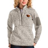 Women's Antigua Oatmeal Oregon State Beavers Fortune Half-Zip Pullover Sweater