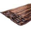 hair2heart Premium Clip in Extensions Echthaar glatt - 7 tlg. 100g Set 40cm Dunkelbraun Gesträhnt