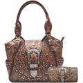 Western Style Tooled Leather Floral Women Conceal Carry Purse Buckle Handbags Country Shoulder Bags Wallet Set Brown, Brown, L