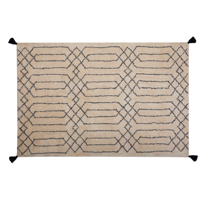 Teppich Beige mit Schwarz 140 x 200 cm Shaggy aus Baumwolle mit Geometrischem Muster Getuftet Rechteckig Modern