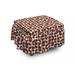 East Urban Home Mid Century Bicolor Circles 2 Piece Box Cushion Ottoman Slipcover Set Polyester in Brown/Pink | 16 H x 38 W x 0.1 D in | Wayfair