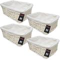 H-line 4 x MEDIUM White Wicker Willow Storage Baskets with Cloth Lining Ideal for Christmas / Easter / Newborn Gift Hamper, Make Your Own Hamper