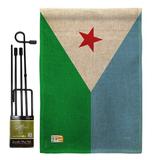 Breeze Decor Djibouti the World Nationality Impressions 2-Sided Burlap 19 x 13 in. Flag Set in Blue/Brown/Green | 18.5 H x 13 W x 1 D in | Wayfair