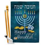 Breeze Decor Happy Hanukkah Impressions Decorative 2-Sided Polyester 40 x 28 in. Flag Set in Black | 40 H x 28 W x 1 D in | Wayfair