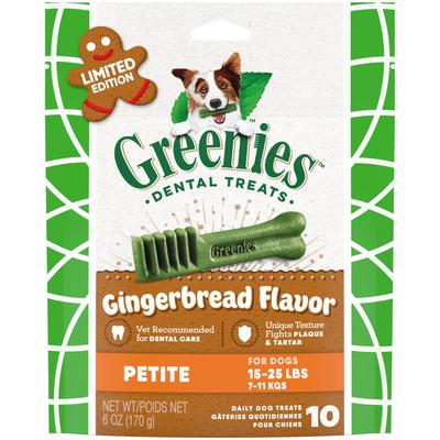 Greenies Petite Gingerbread Flavor Great Holiday Stocking Stuffers Dental Dog Treats, 6 oz., Pack of 10