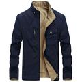 SZAWSL Mens 100% Cotton Reversible Jacket & Coats Stand Collar Windbreaker (Large, Navy Blue)