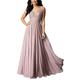 Leader of the Beauty Women's A Line Chiffon V Neck Prom Dresses Lace Appliques Beaded Long Formal Evening Gown 8 Dusty Rose