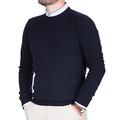 Men's Crew Neck Sweater Pure Cashmere 100% Wool Long Sleeve Pullover with Soft Crew Neck (XXL, Blue)