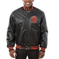 Men's JH Design Black New York Knicks Big & Tall All-Leather Logo Full-Snap Jacket