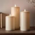 Lights4fun Set of 3 TruGlow® Battery LED Flameless Large Chapel Pillar Candles with Timer Real Ivory Wax