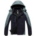 GEMYSE Men's Mountain Waterproof Ski Jacket Windproof Fleece Outdoor Winter Coat with Hood (Black Grey,L)