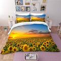 Treer Duvet Cover Set Bedding Sets 3 Piece 3D Sunflower Soft Microfiber Single Double King Size Bed with Duvet Set 2 x Pillowcases 1 x Quilt Case (200x200cm,Afterglow)