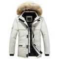 TMHOO Mens Heavy Weight Fur Hooded Parka Padded Waterproof Windproof Cold Winter Coat Jacket/Big Size/Detachable Hood S-5XL (White,Small)