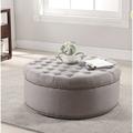 Charlton Home® Maplecrest Tufted Cocktail Ottoman Linen in Brown | 15.25 H x 37.4 W x 37.4 D in | Wayfair F215E414BDFA46EA89041A057B8B5CA6