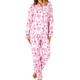 Slenderella Ladies Luxury100% Soft 180gsm Flannel Cotton 4 Button Long Sleeve & Trouser Floral Design Pyjamas Large 16 18 Pink