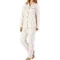 Slenderella Ladies Luxury Small Flower Print Cream Soft Brushed Flannel Cotton Long Sleeved Collared Button Up Pyjama Set Size XL 20 22