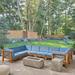 Beachcrest Home™ Stickland Outdoor 10 Piece Sectional Seating Group w/ Cushion Wood/Natural Hardwoods in Blue/Brown | Wayfair
