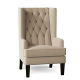 Wingback Chair - Everly Quinn Searle 30" Wide Tufted Wingback Chair Fabric in White/Brown | 48 H x 30 W x 34 D in | Wayfair